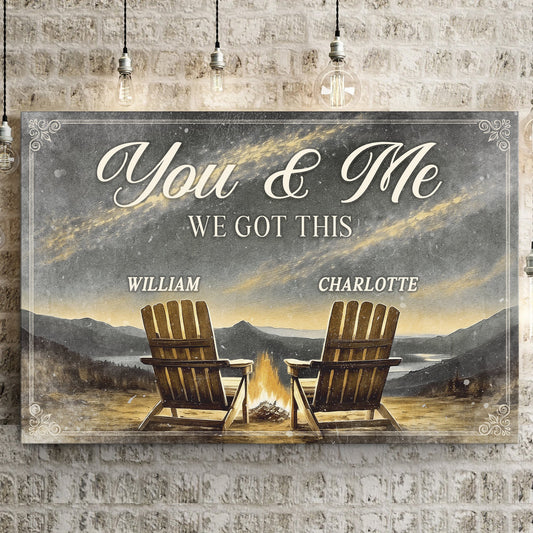 Camping themed couple canvas wall art with outdoor adventure scene for nature-loving pairs
