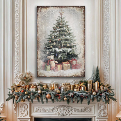 Christmas Tree With Teddy Bear canvas shown in a styled room setting, view 3