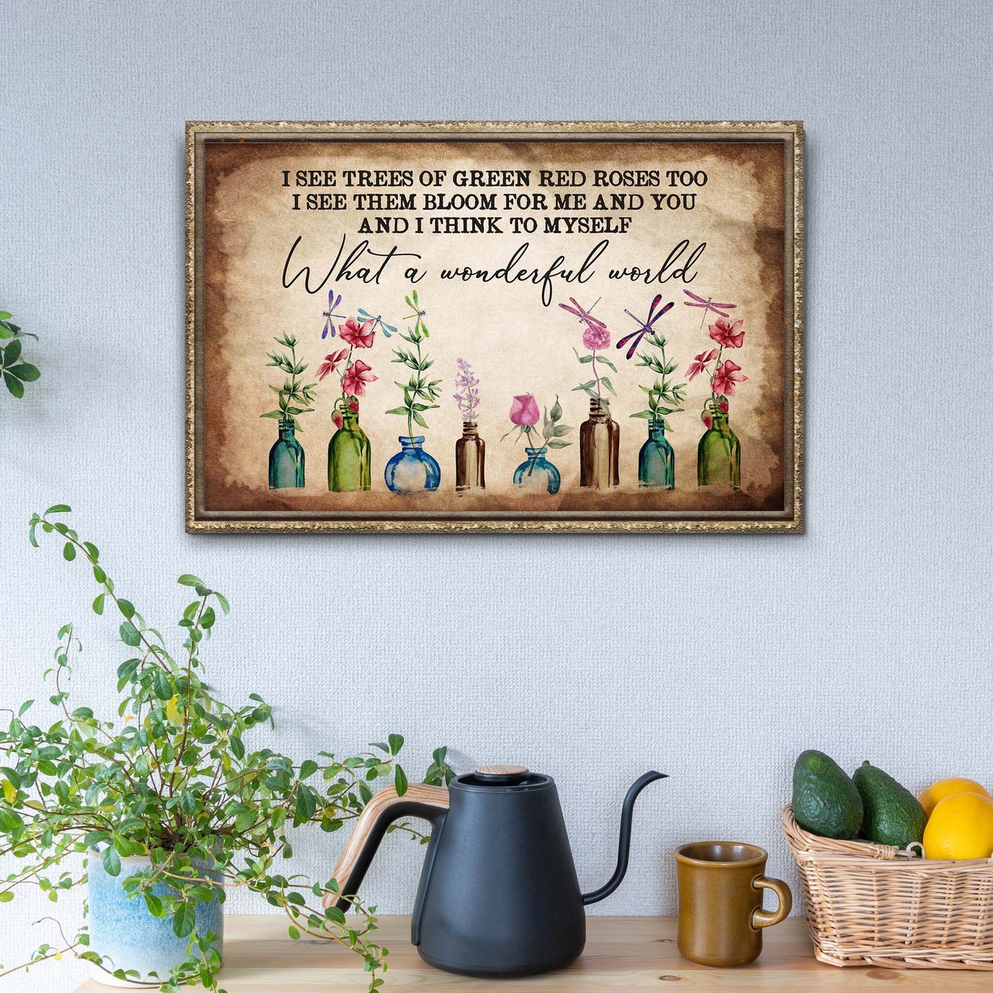 What A Wonderful World rustic word-art canvas wall sign for a bedroom