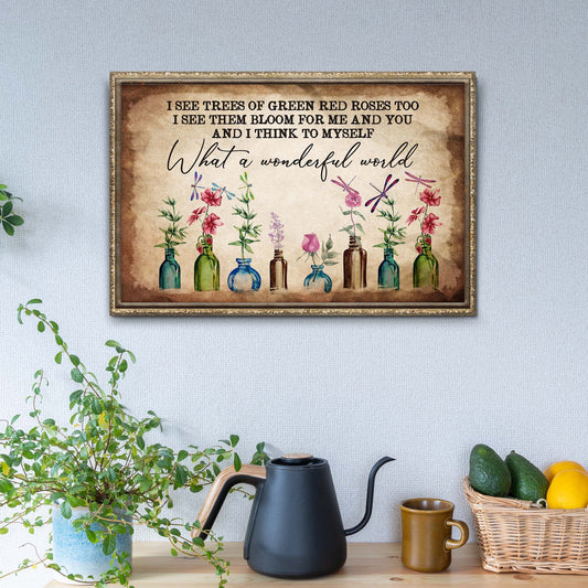 What A Wonderful World rustic word-art canvas wall sign for a bedroom