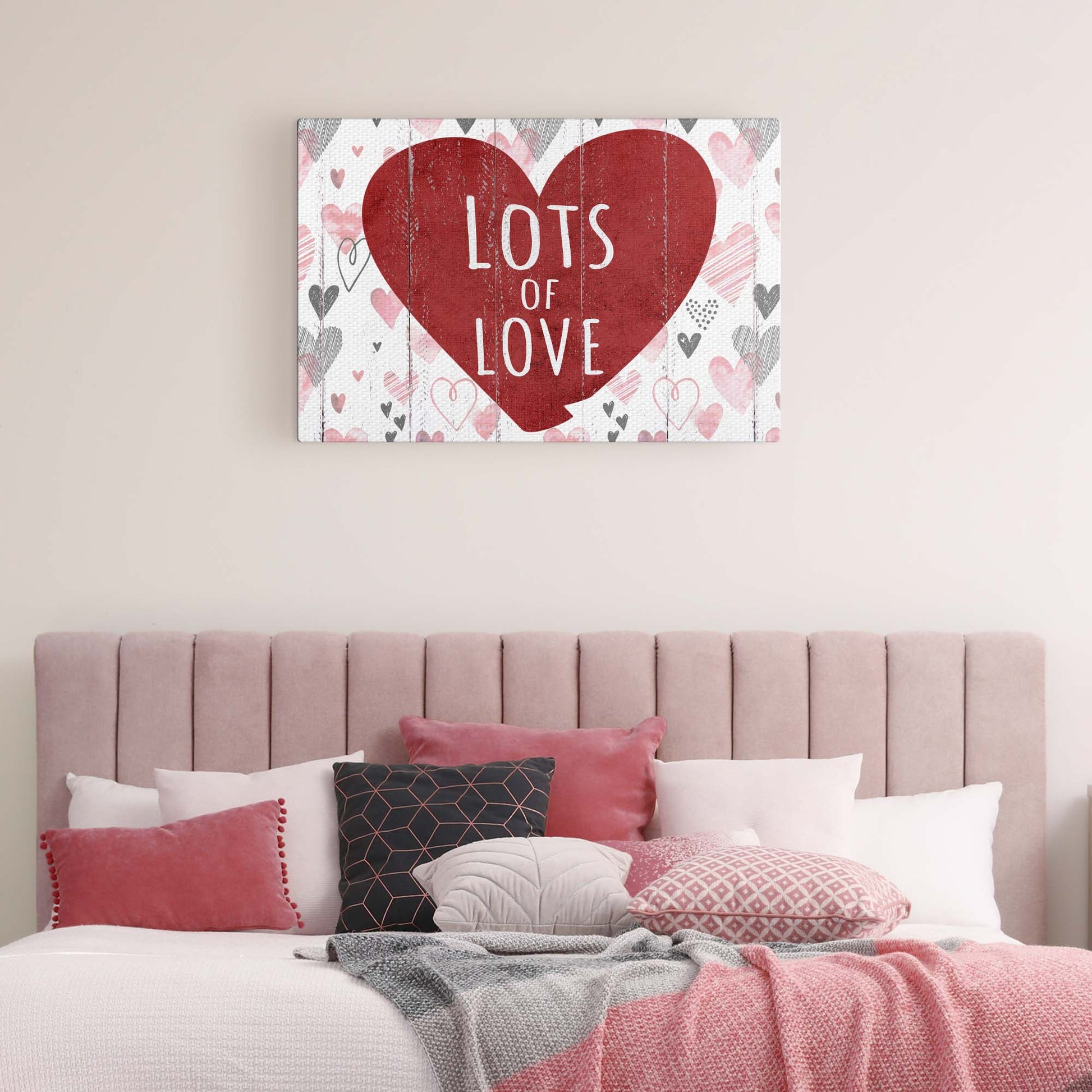 Valentine Lots of Love canvas wall art with heart design, red and pink romantic decor