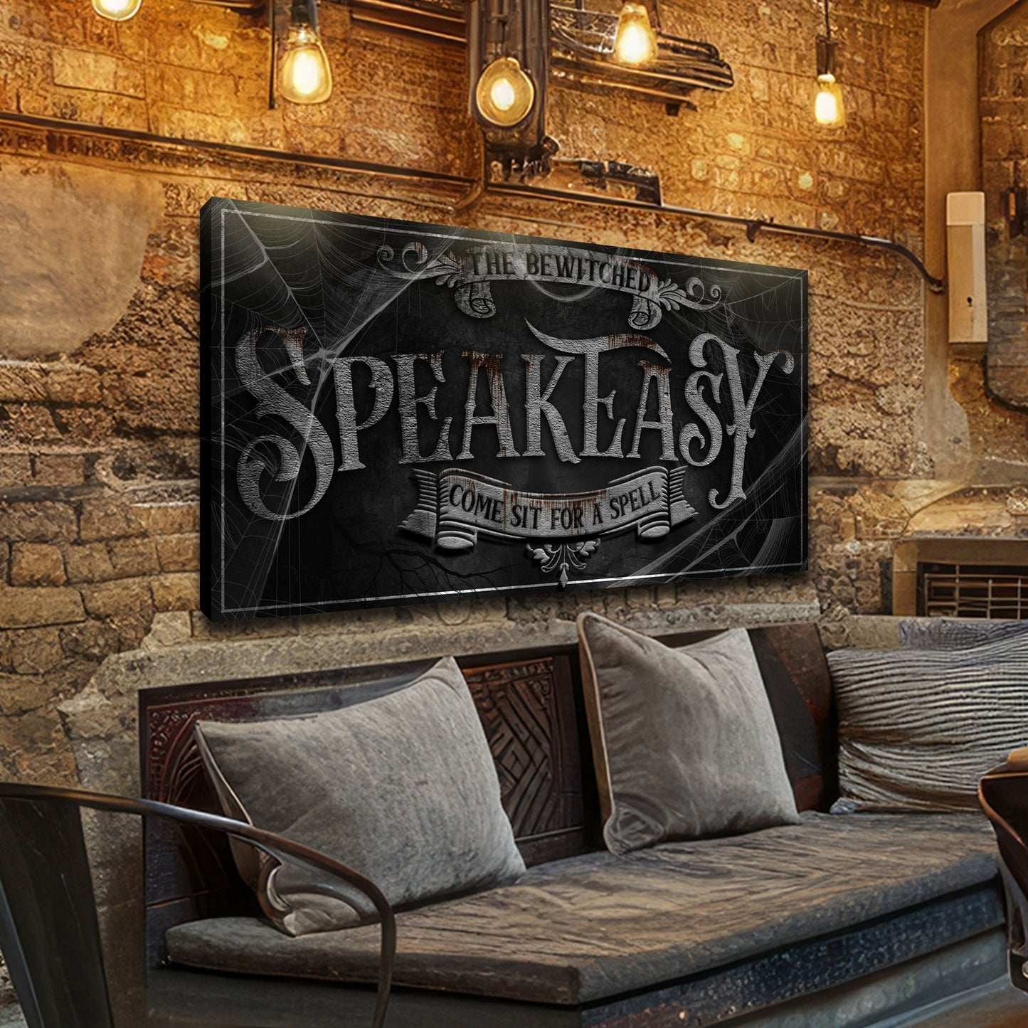 Wicked Witches Graveyard Bar Halloween Canvas Wall Art
