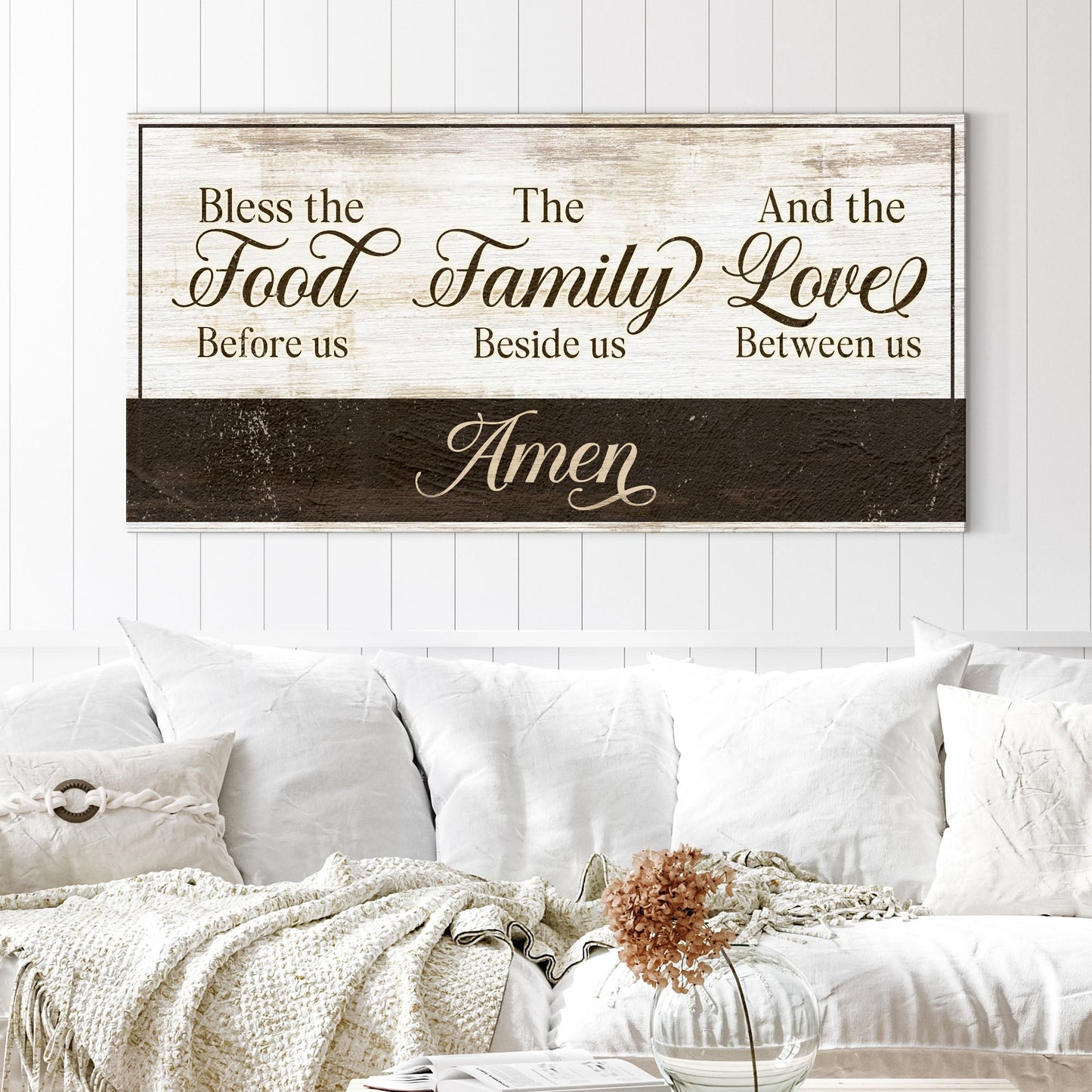 Bless the food before us canvas wall art farmhouse kitchen blessing prayer
