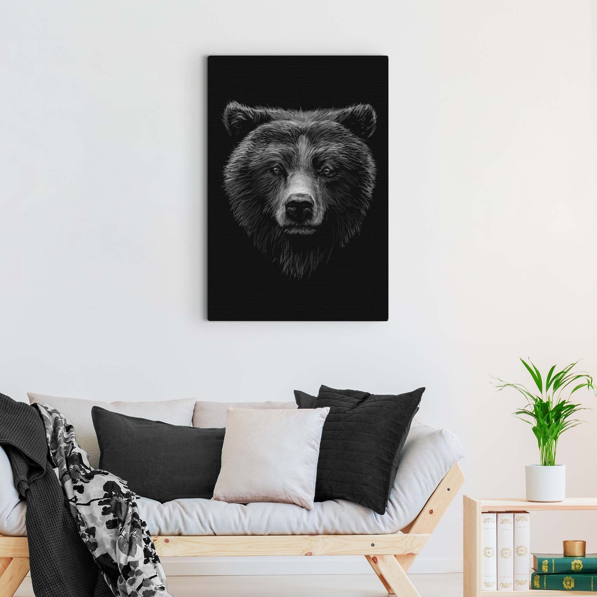 Monochrome forest bear canvas wall art