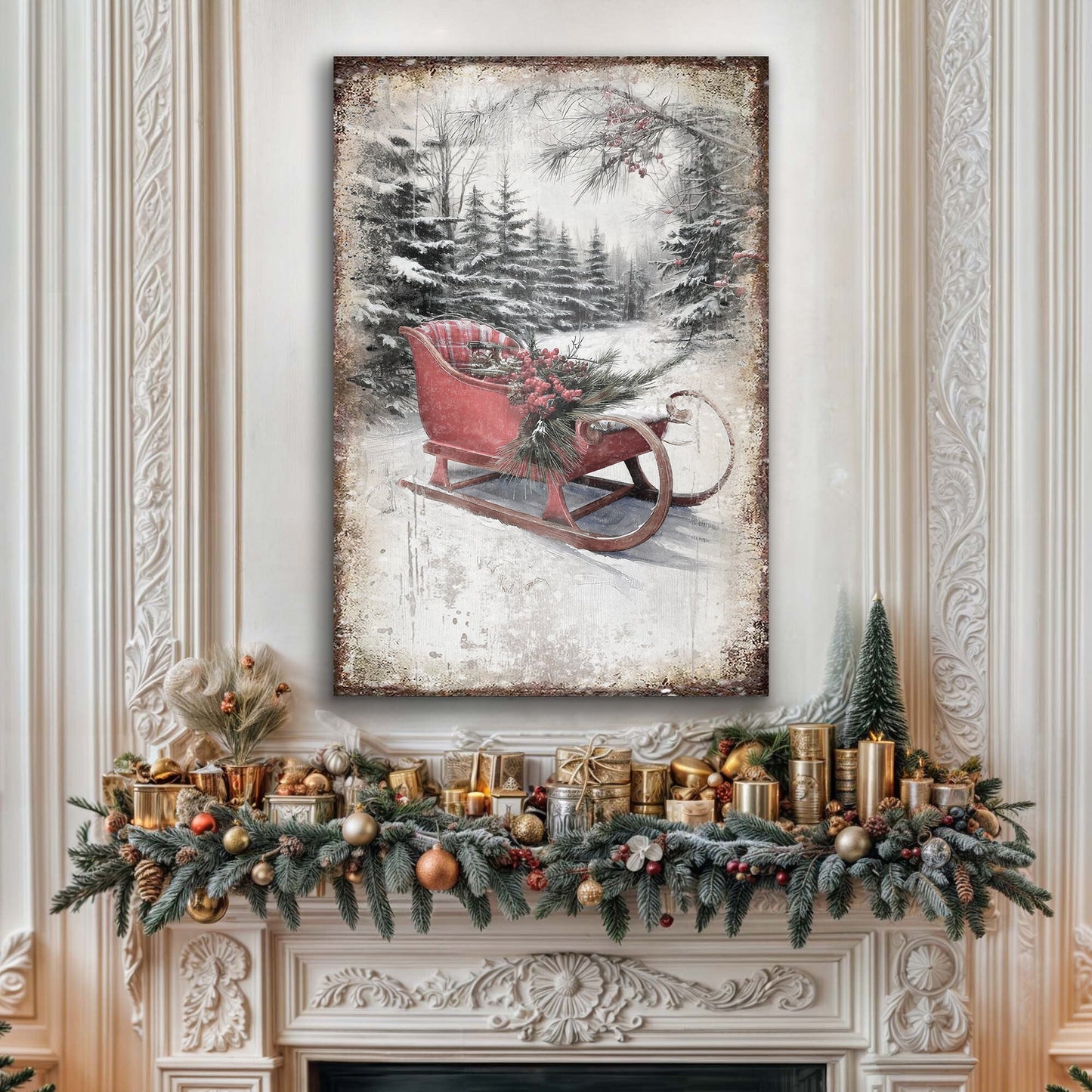 Vintage Christmas Sledge Canvas Wall Art