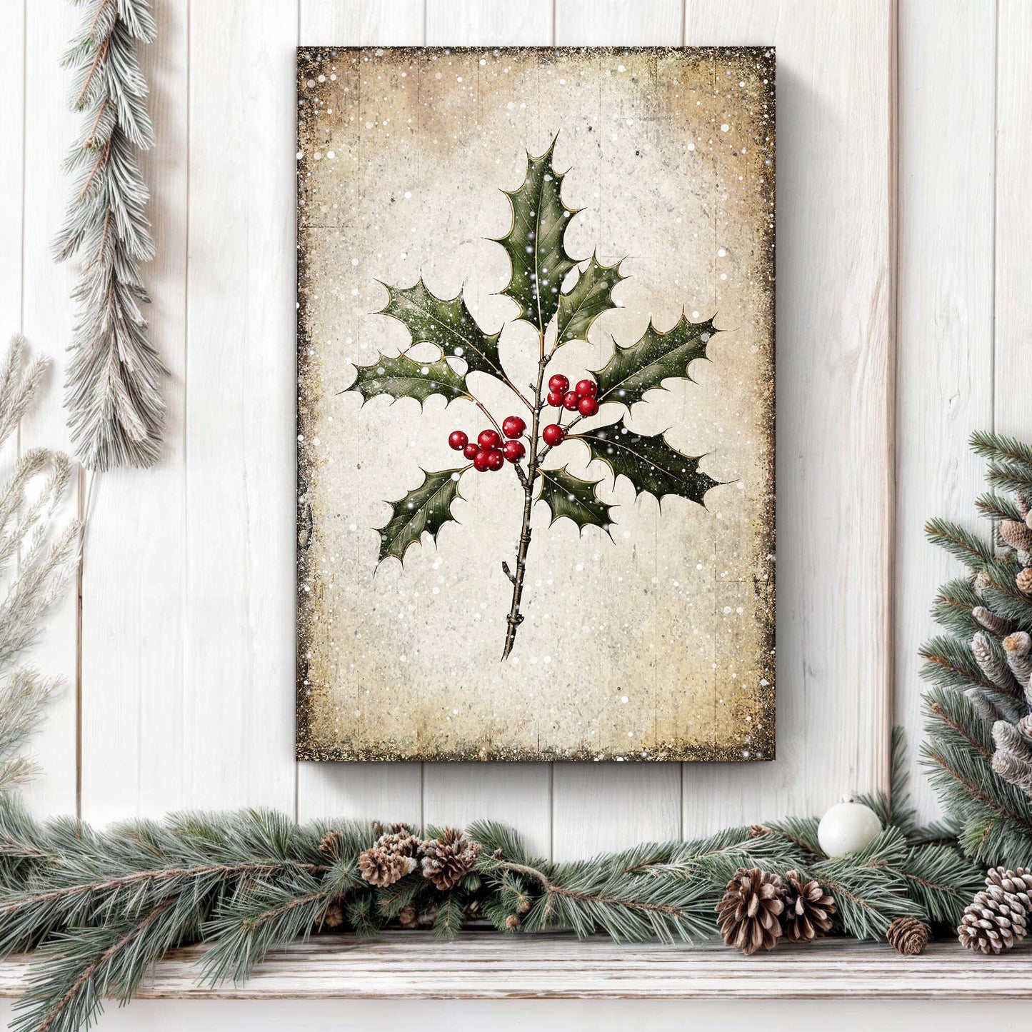 Christmas Holly Wall Art Canvas Print