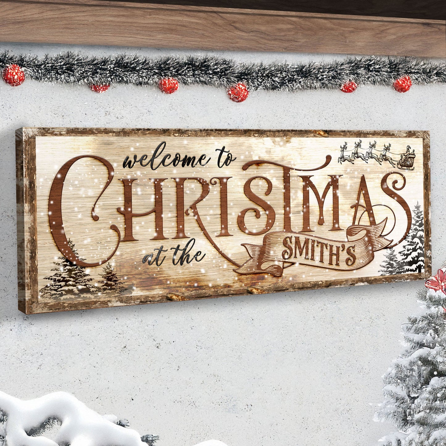 Family Welcome To Christmas Sign Canvas Wall Art