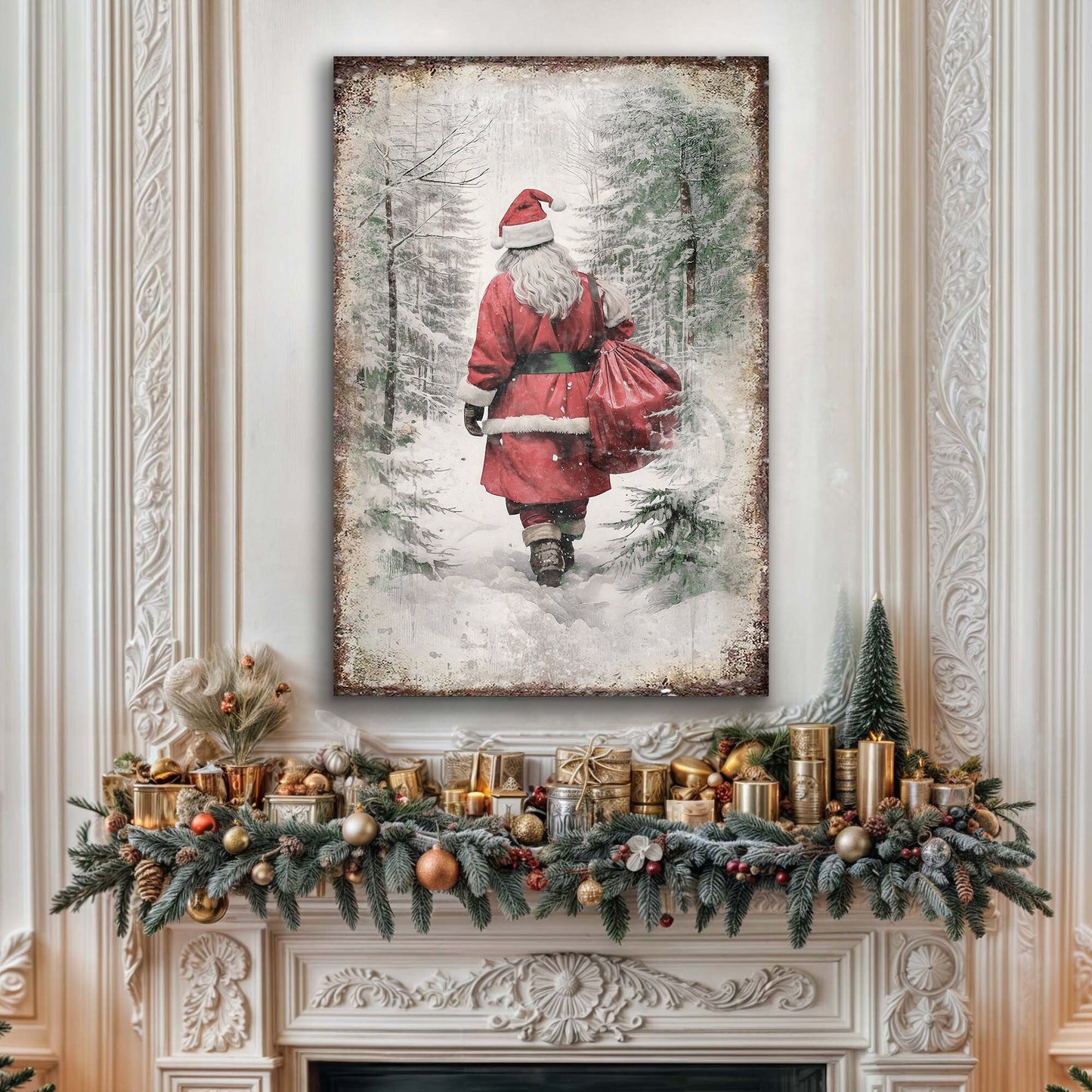 Vintage Christmas Santa Claus Canvas Wall Art