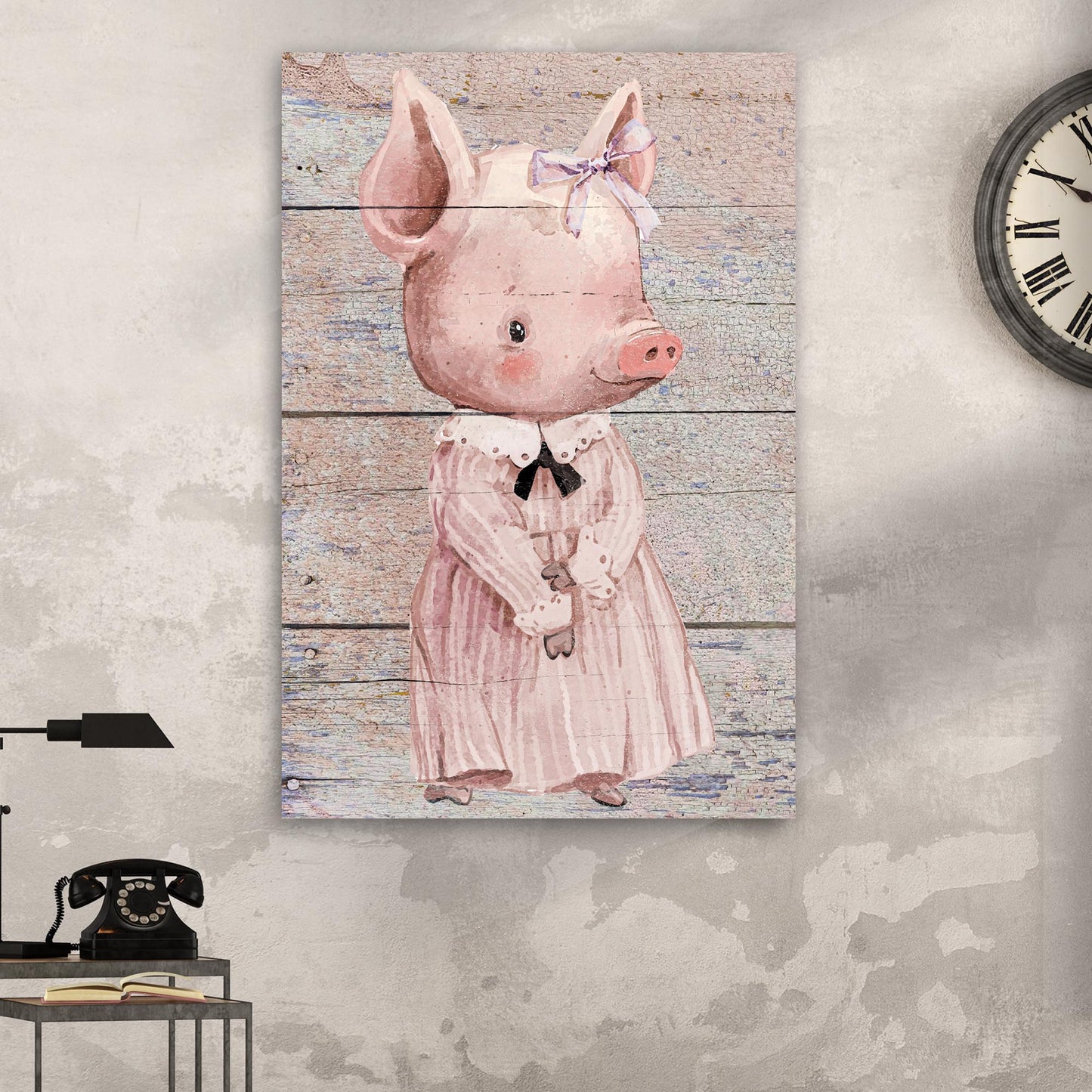 Pig in Ribbon Dress Canvas Wall Art