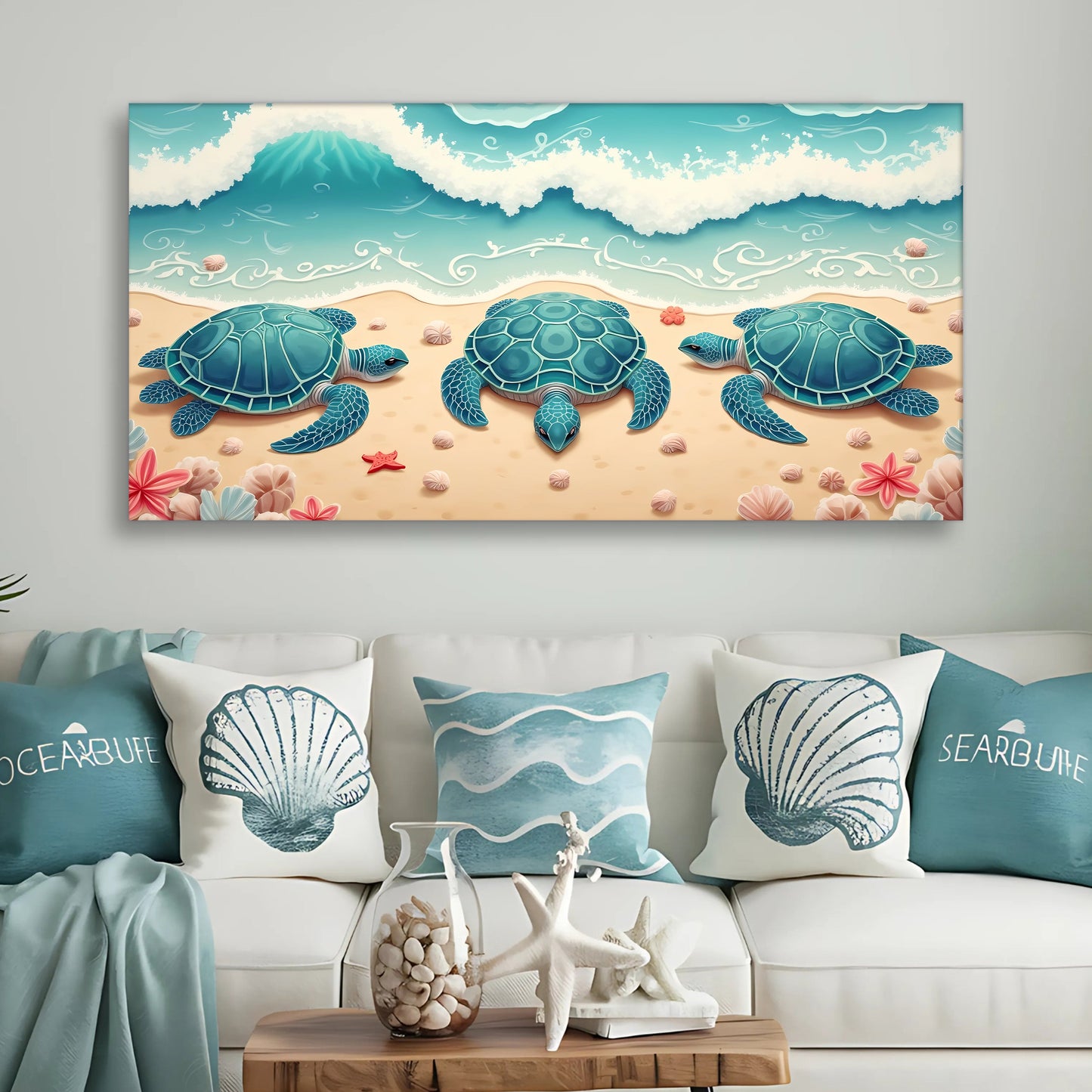 3D layered coastal canvas wall art