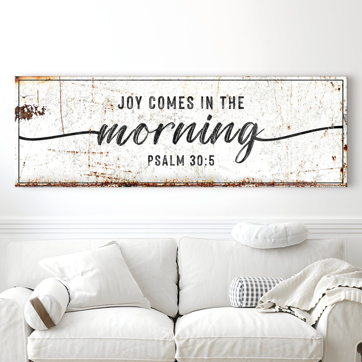 Joy Comes in the Morning faith canvas sign - gallery wrapped UV-resistant ink made in USA