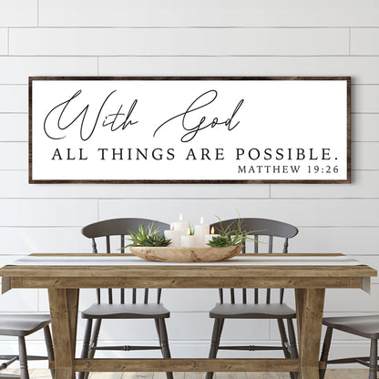 With God fine script canvas shown in a styled room setting, view 3