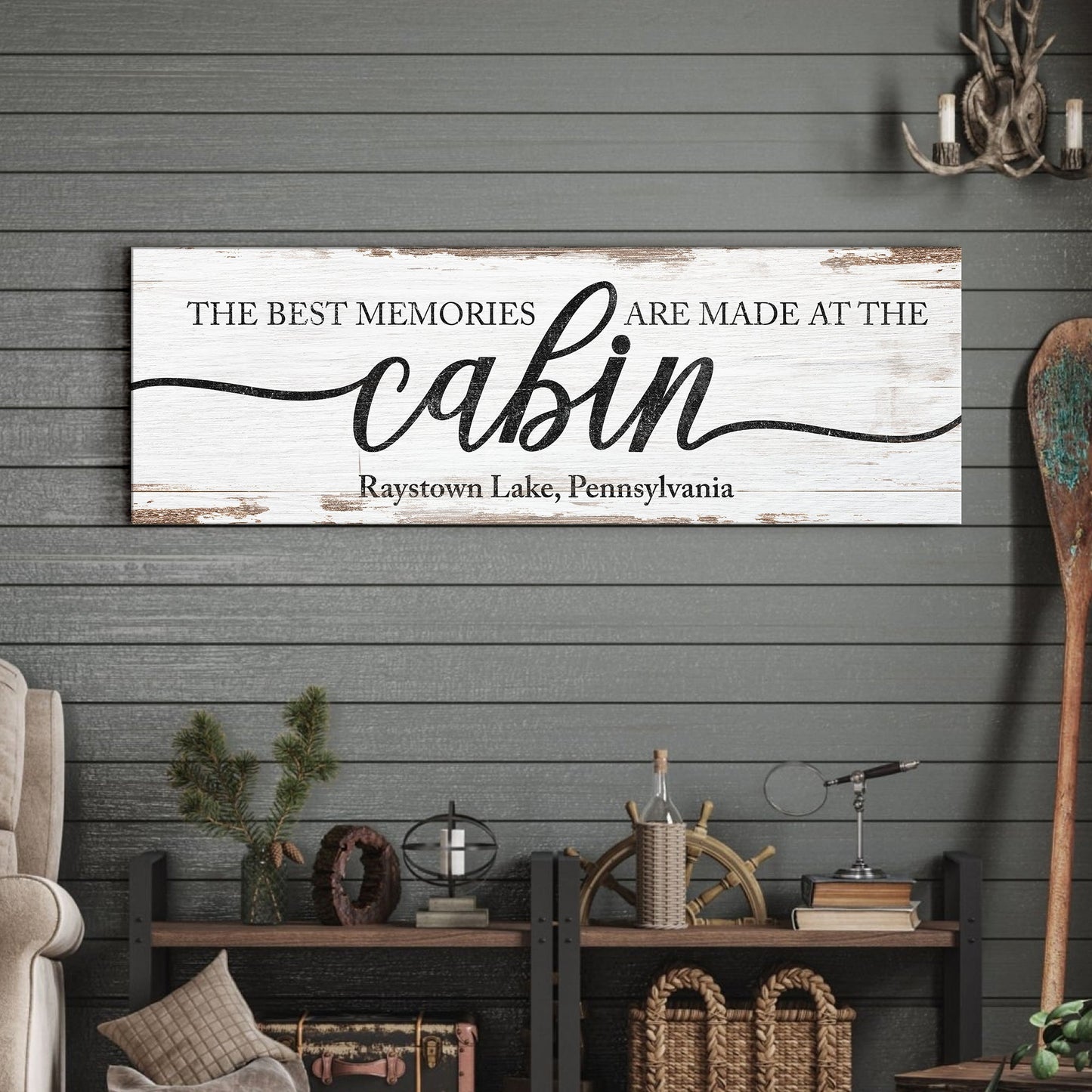 Best memories are made at the cabin quote — rustic cabin canvas wall art