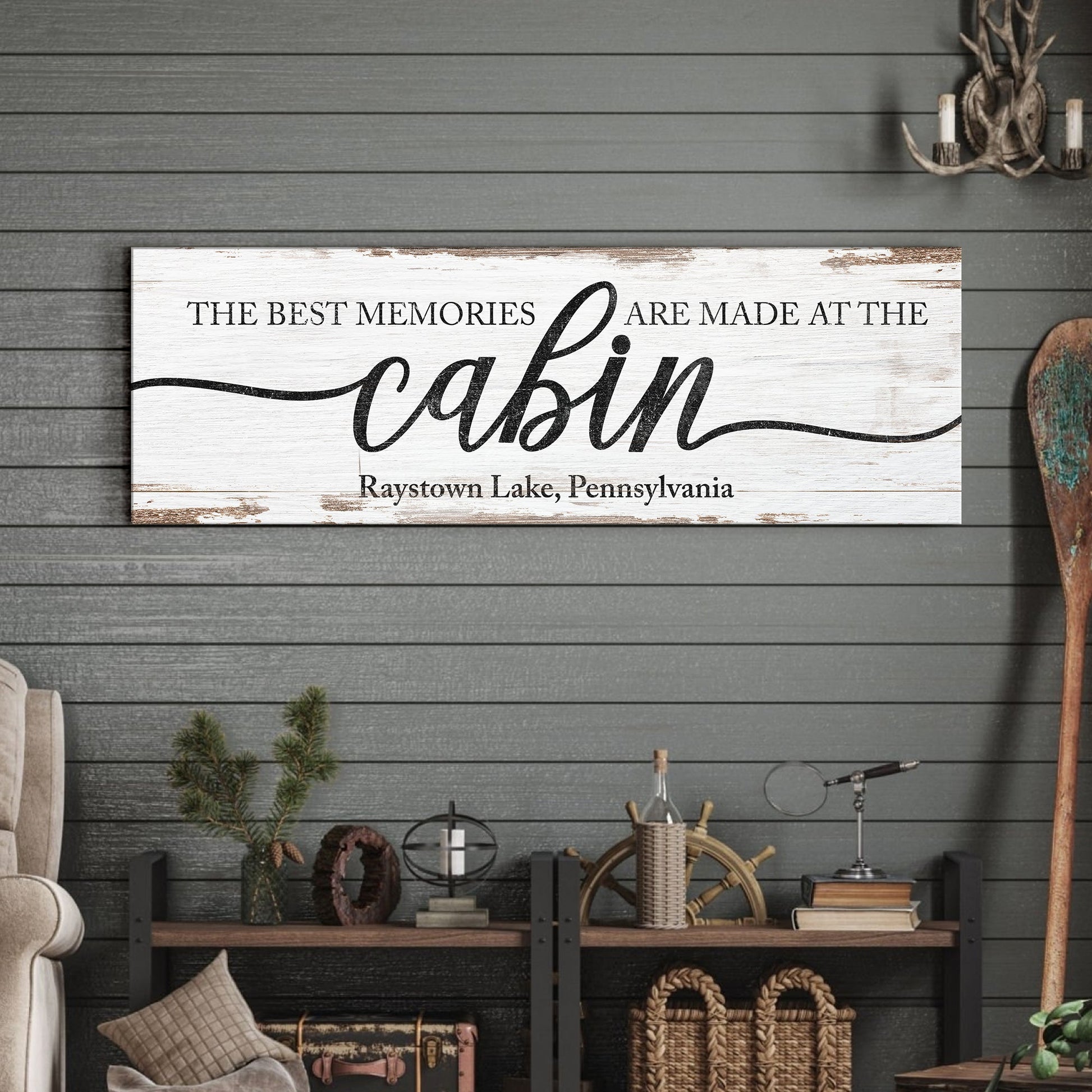 Best memories are made at the cabin quote — rustic cabin canvas wall art