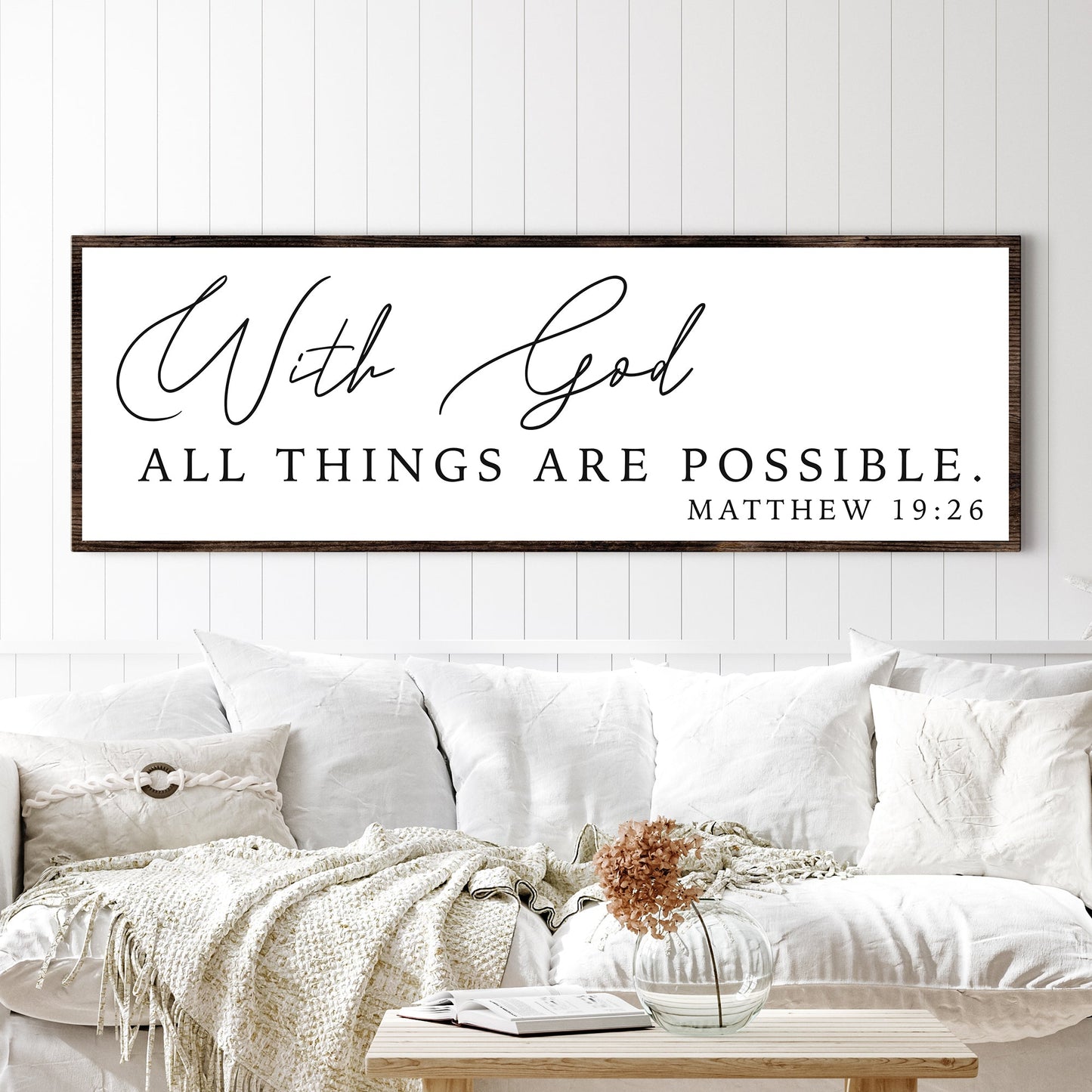 With God All Things Possible faith canvas wall art with bold scripture lettering