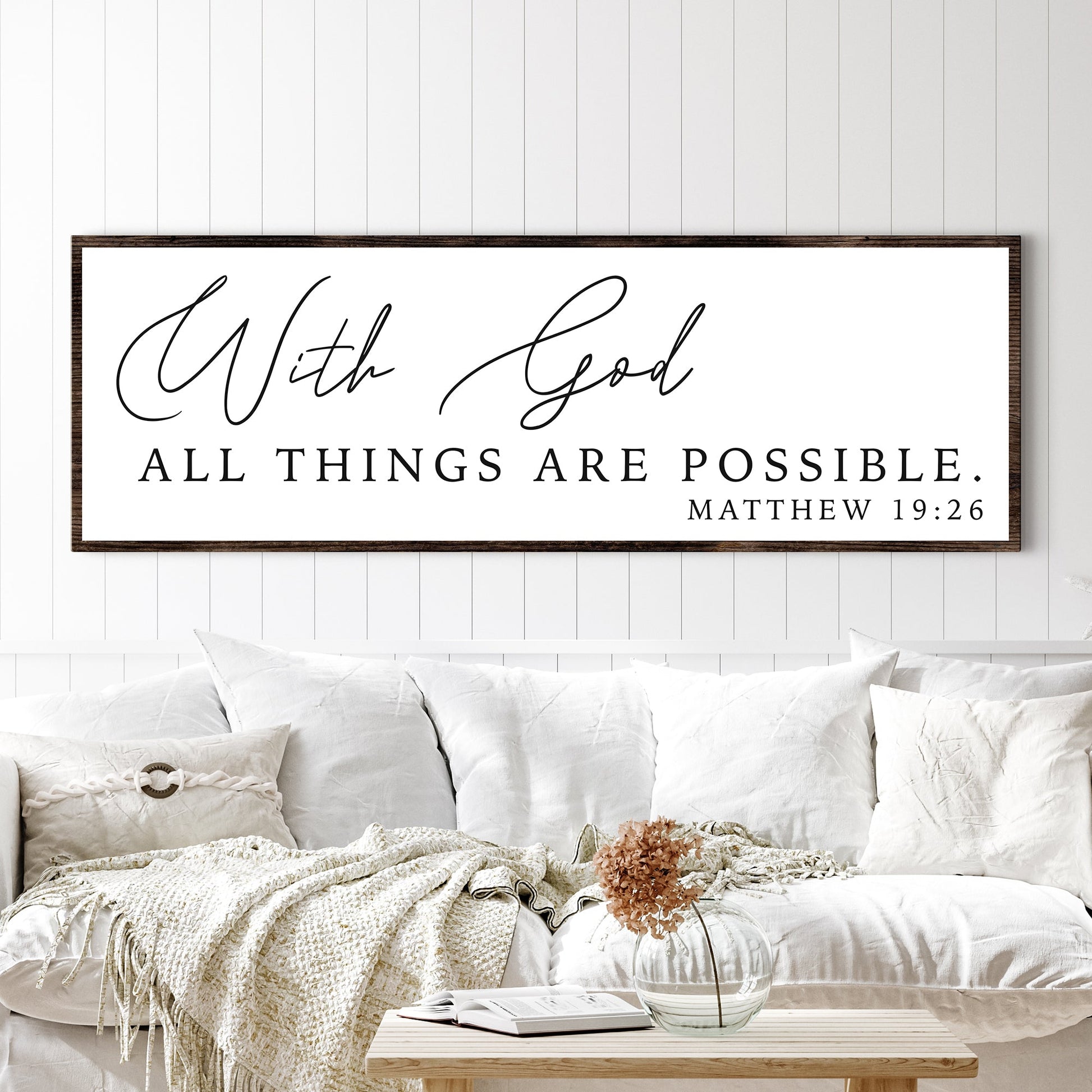 With God All Things Possible faith canvas wall art with bold scripture lettering