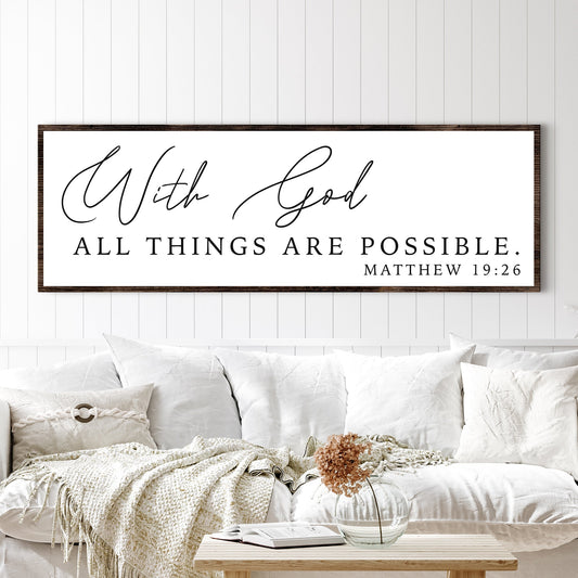 With God All Things Possible faith canvas wall art with bold scripture lettering