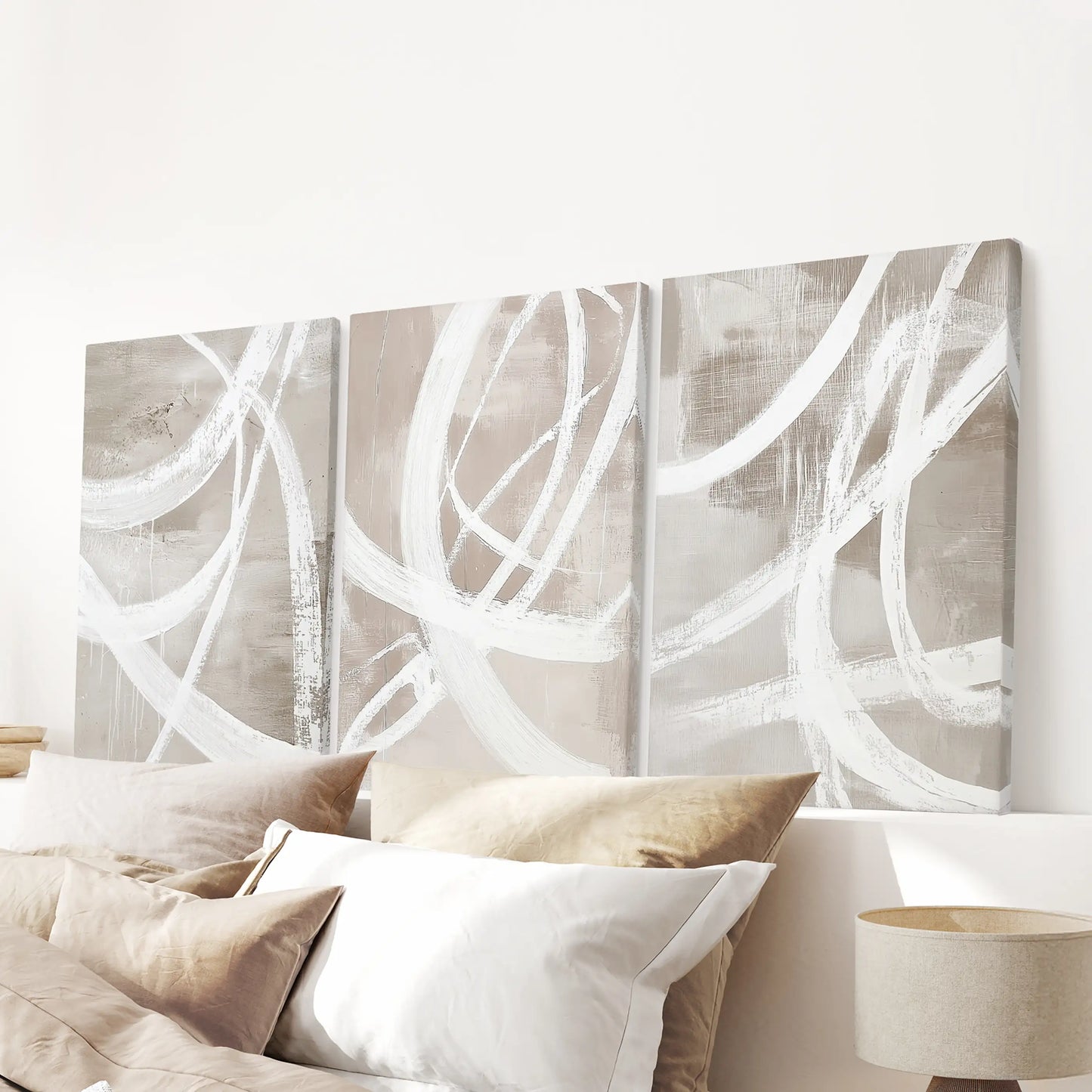 Neutral Abstract Wall Art Set of 3 Brush Stroke Prints