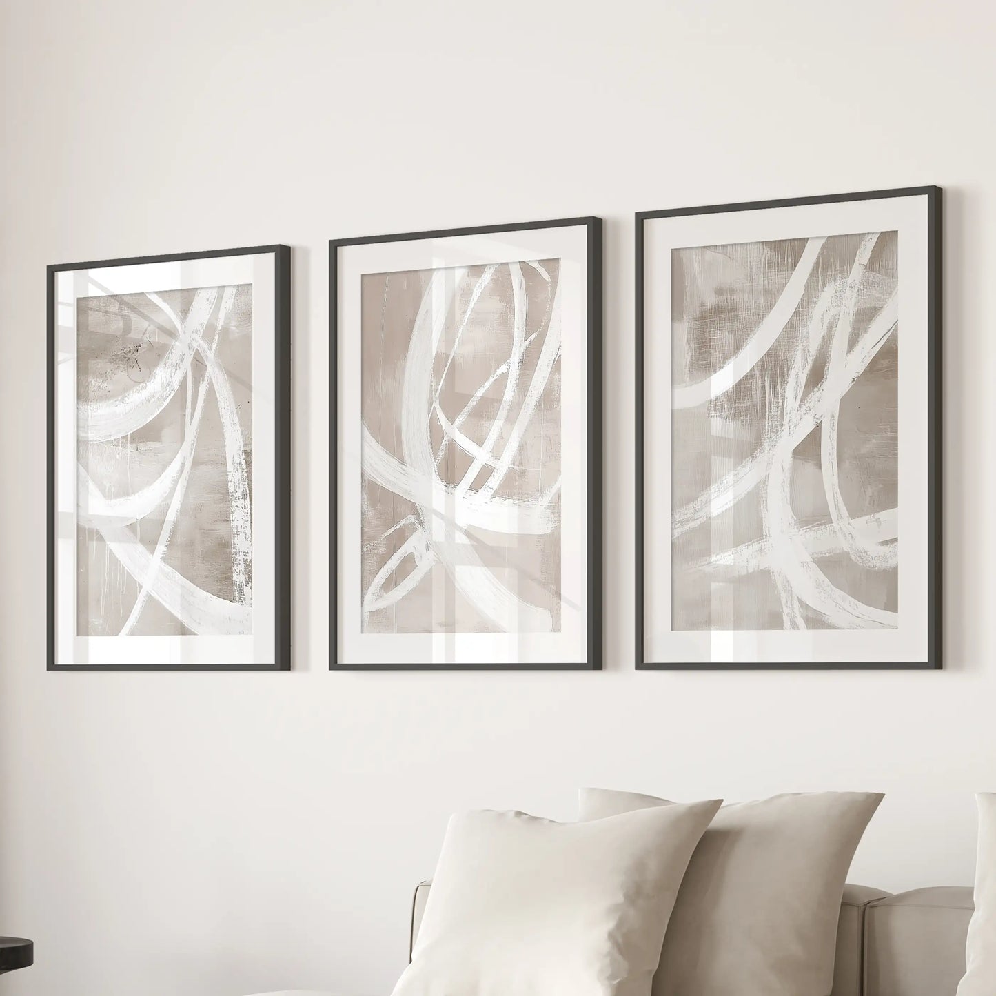 Neutral Abstract Wall Art Set of 3 Brush Stroke Prints