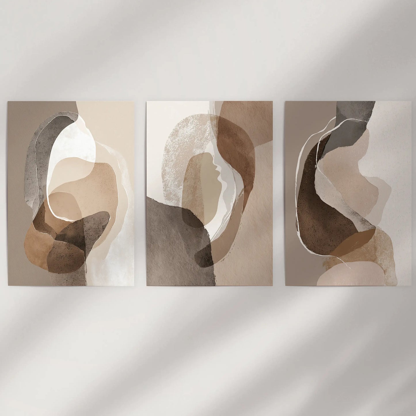 Neutral Abstract Wall Art Set of 3 Earth Tone Prints