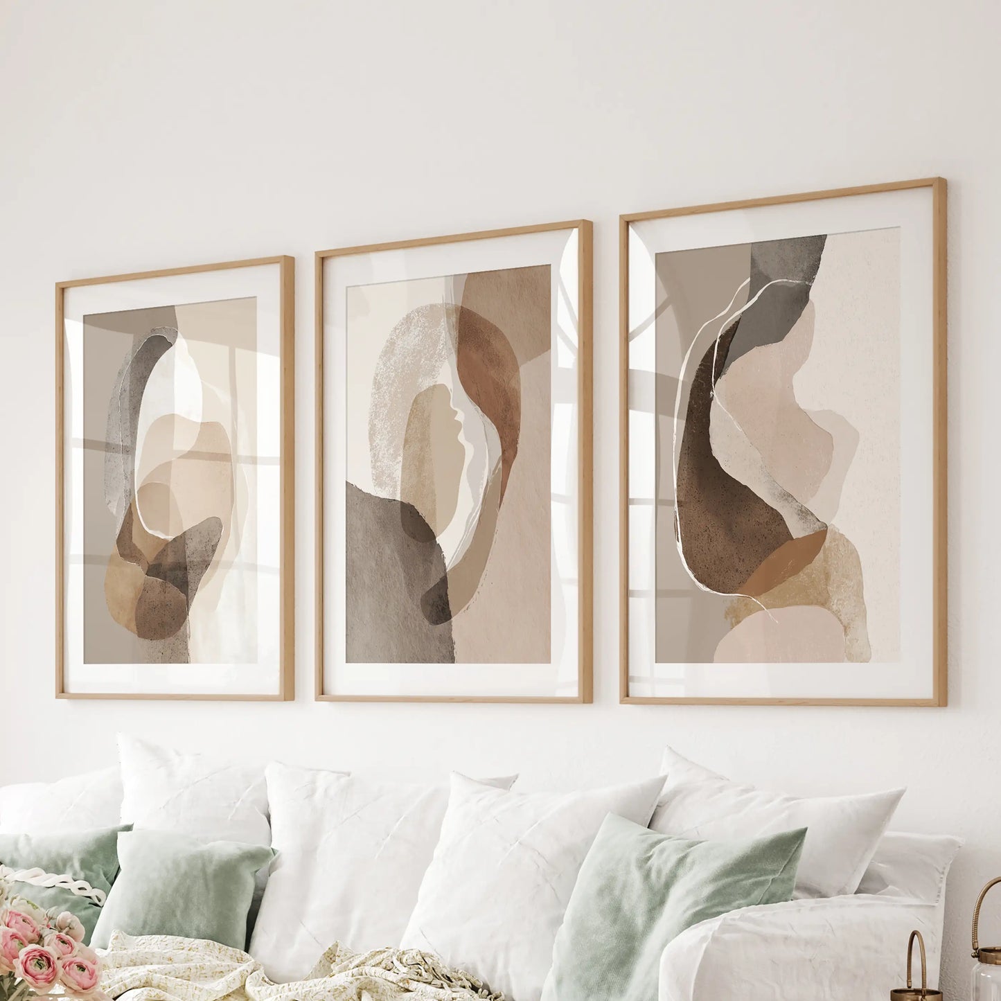 Neutral Abstract Wall Art Set of 3 Earth Tone Prints