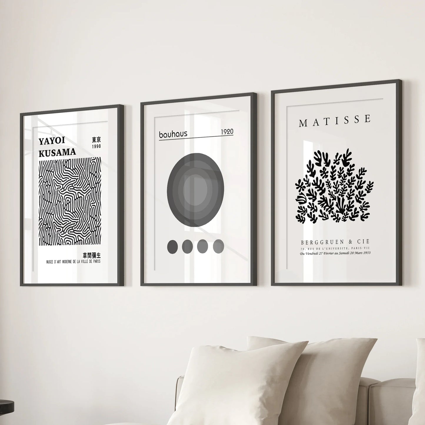 Black and White Abstract Wall Art Poster Set of 3