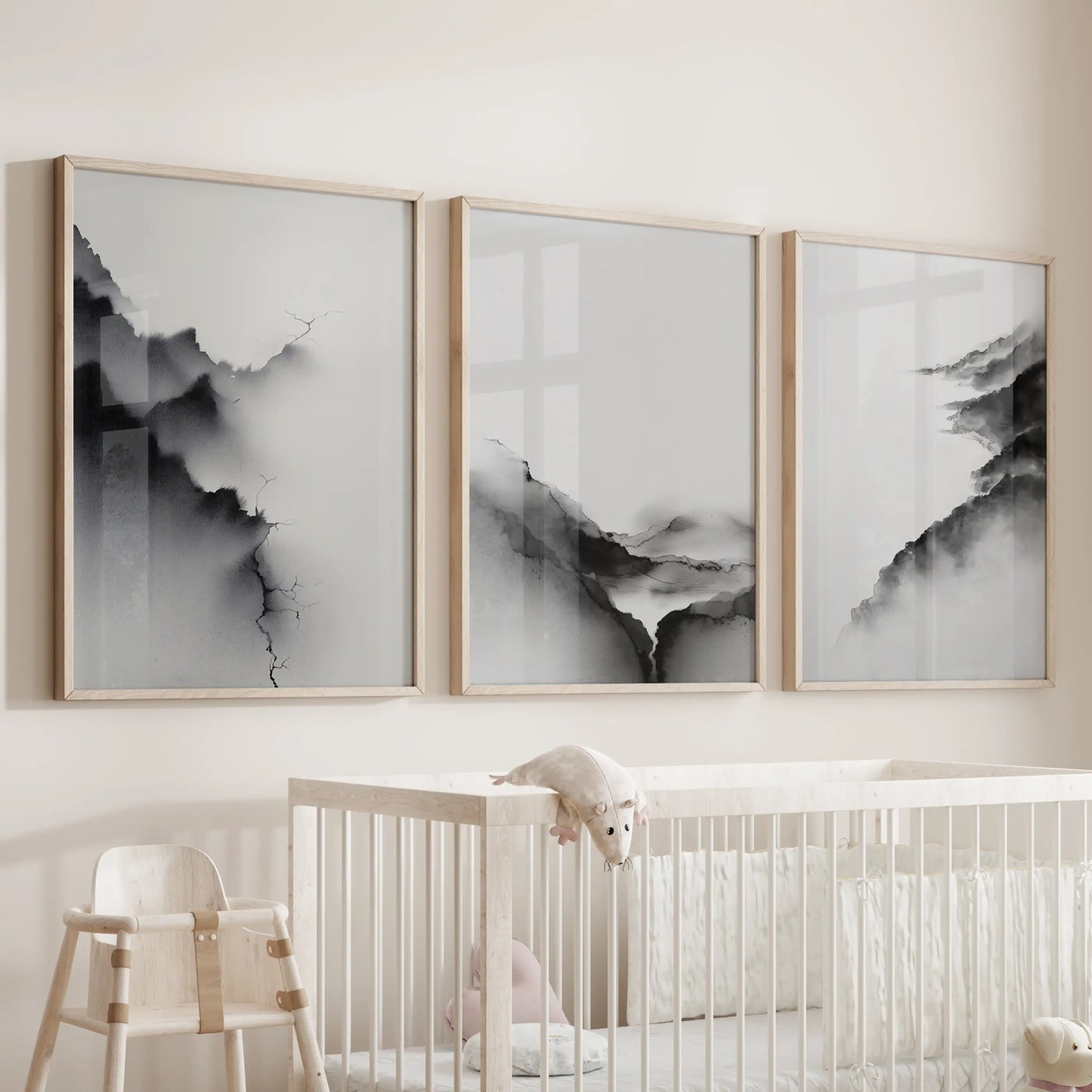 Mountain Landscape Wall Art Set of 3 Black and White Prints