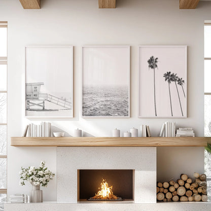 Black and White Coastal Wall Art Set of 3 (Unframed)