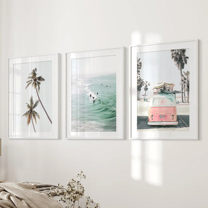 Tropical Beach Surf Wall Art Set, 3 Piece Coastal Prints