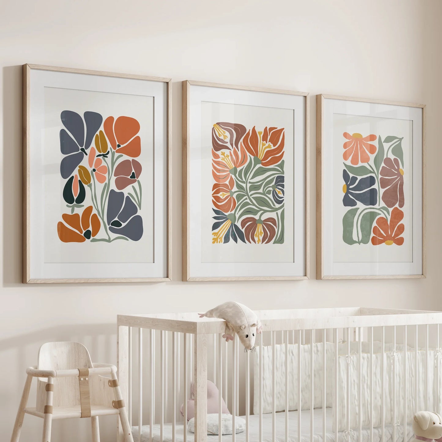 Boho Botanical Wall Art Set of 3 Abstract Flowers