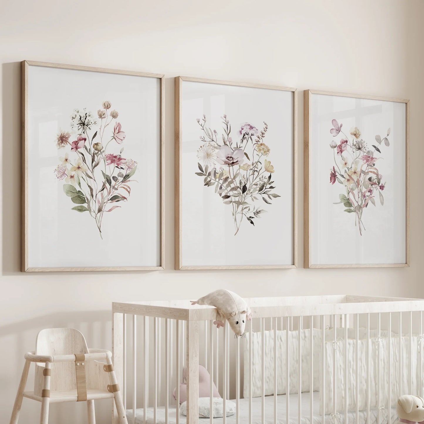 Wildflower Wall Art Set of 3 Watercolor Bouquet Prints