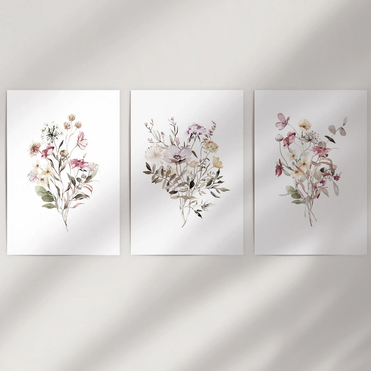 Wildflower Wall Art Set of 3 Watercolor Bouquet Prints