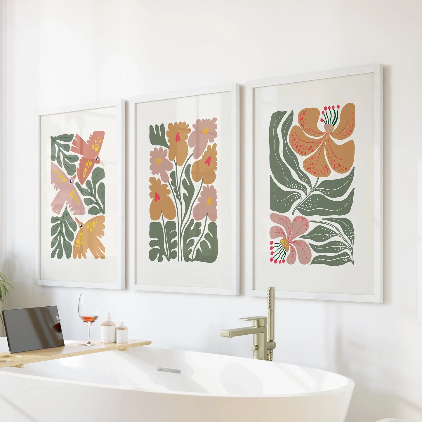 Retro Abstract Botanical Wall Art Set of 3