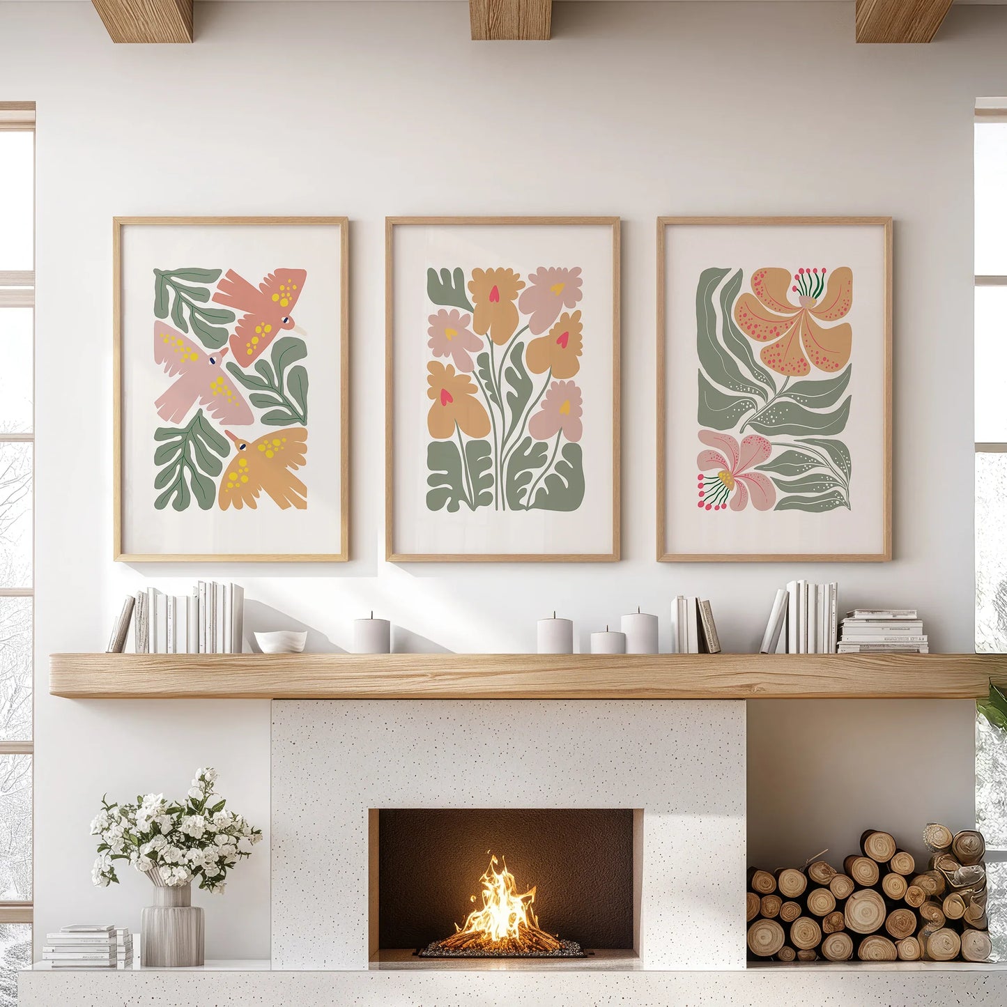 Retro Abstract Botanical Wall Art Set of 3