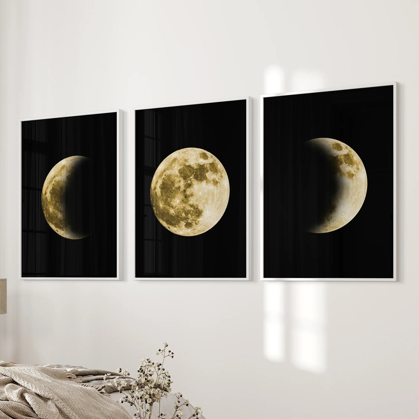 Celestial Moon Phases Wall Art Set of 3 Gold Prints