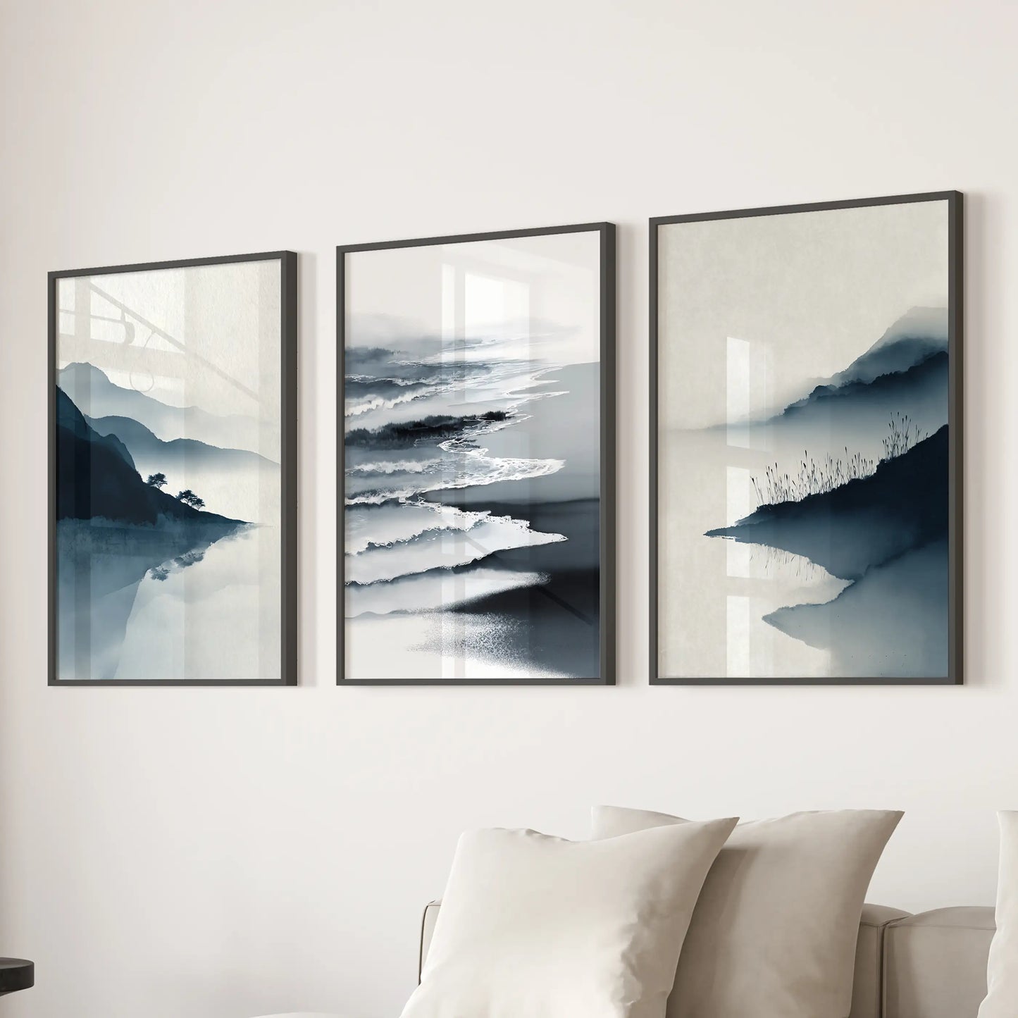 Minimalist Mountain Lake Landscape Wall Art Set of 3