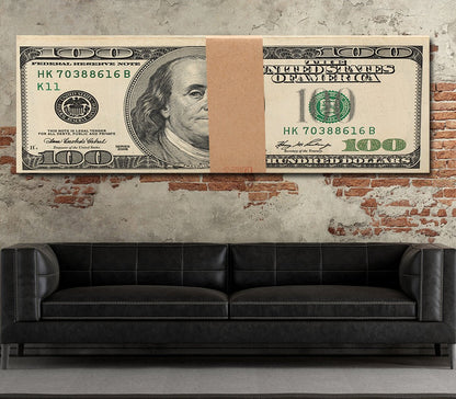 Money stack Franklin bills canvas wall art