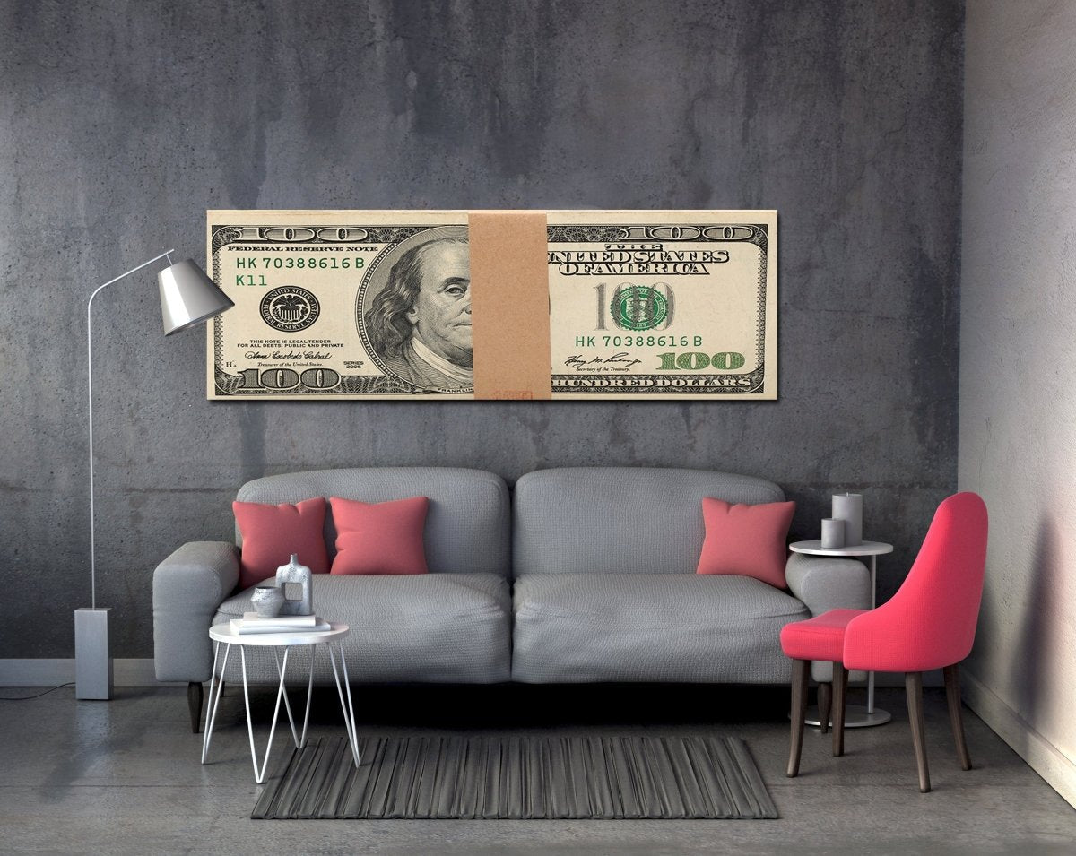 Money Stack Franklin Bills Canvas Wall Art