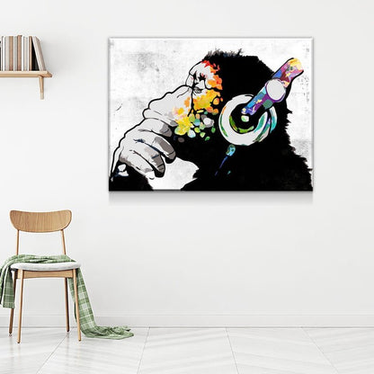 Monkey Headphones DJ Canvas Wall Art