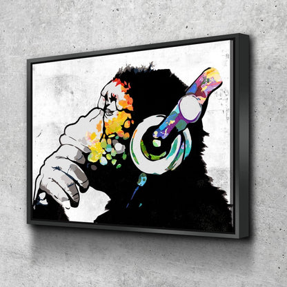Monkey wearing headphones DJ canvas wall art