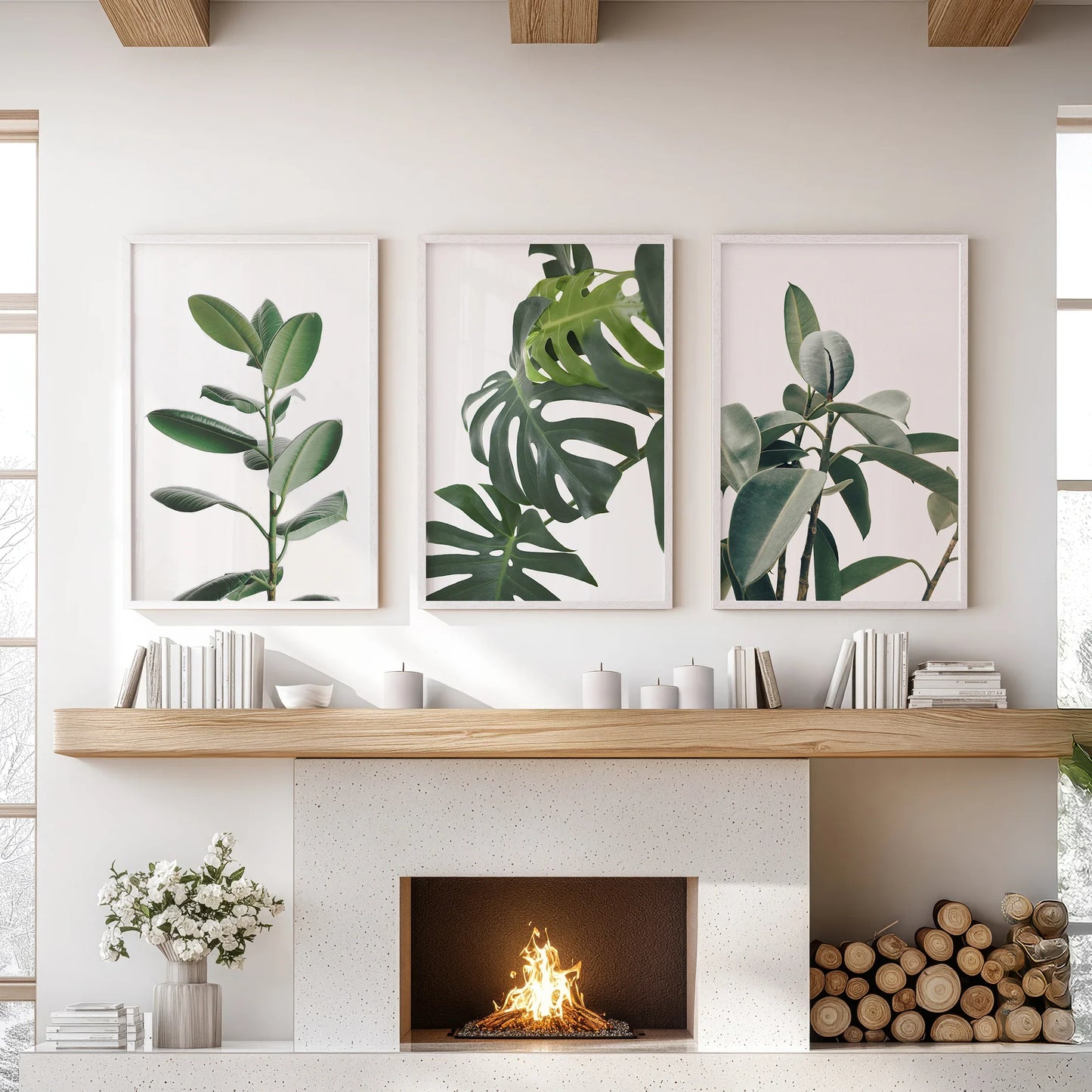 Tropical Botanical Wall Art Set of 3 Monstera Prints