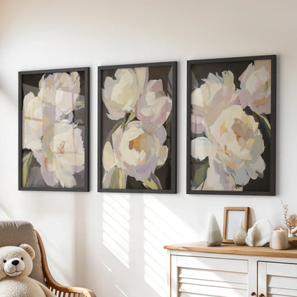 Moody Peony Wall Art Set of 3 Pink and White Floral Prints