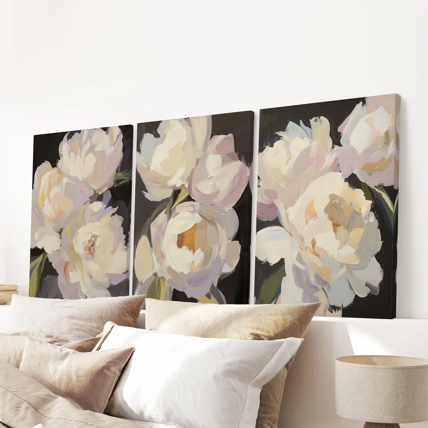 Moody Peony Wall Art Set of 3 Pink and White Floral Prints