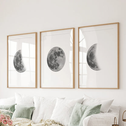 Moon Phases Wall Art Set of 3 (Unframed)