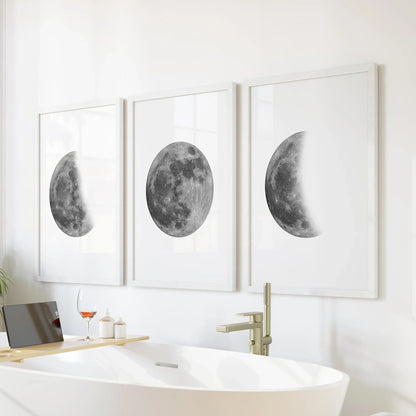 Moon Phases Wall Art Set of 3 (Unframed)