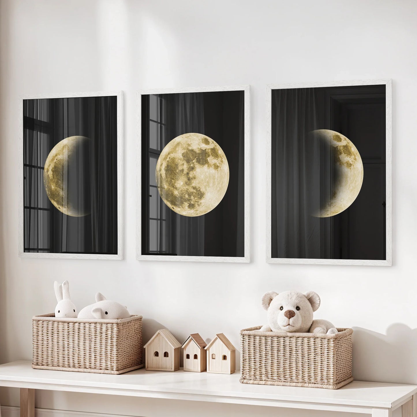 Celestial Moon Phases Wall Art Set of 3 Gold Prints