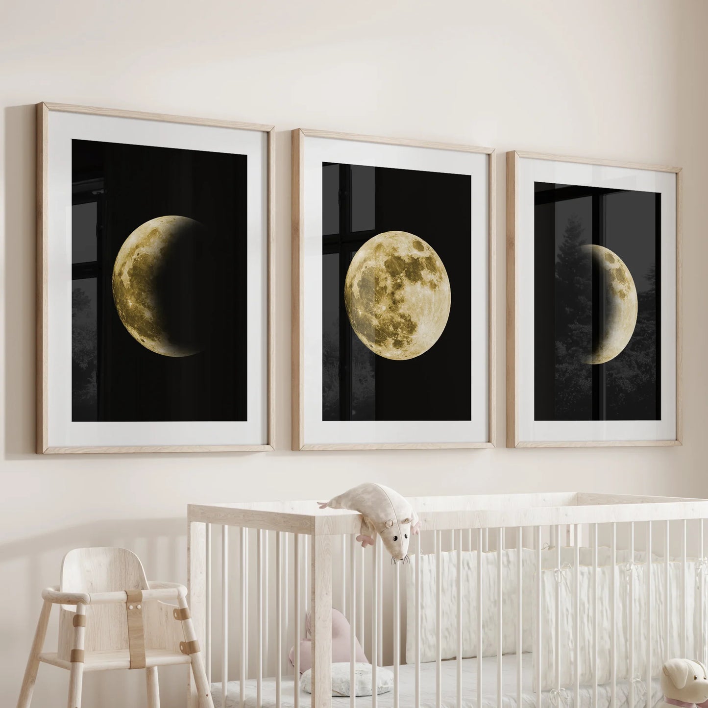 Celestial Moon Phases Wall Art Set of 3 Gold Prints
