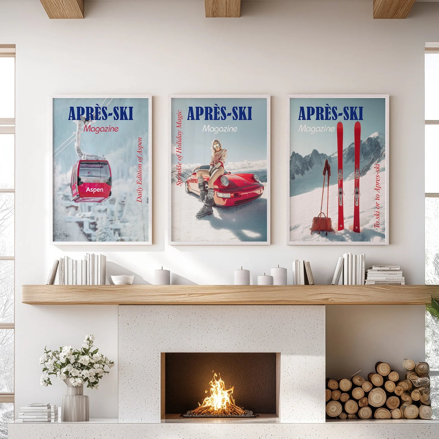 Girly Apres Ski Wall Art Set of 3 Chic Resort Prints