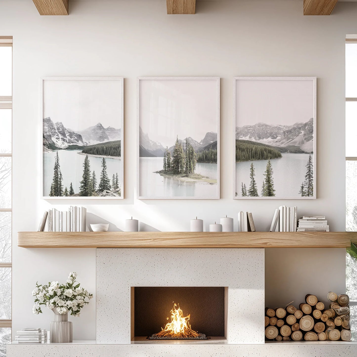 Canada Mountain Lake Wall Art, 3 Piece Nature Print Set