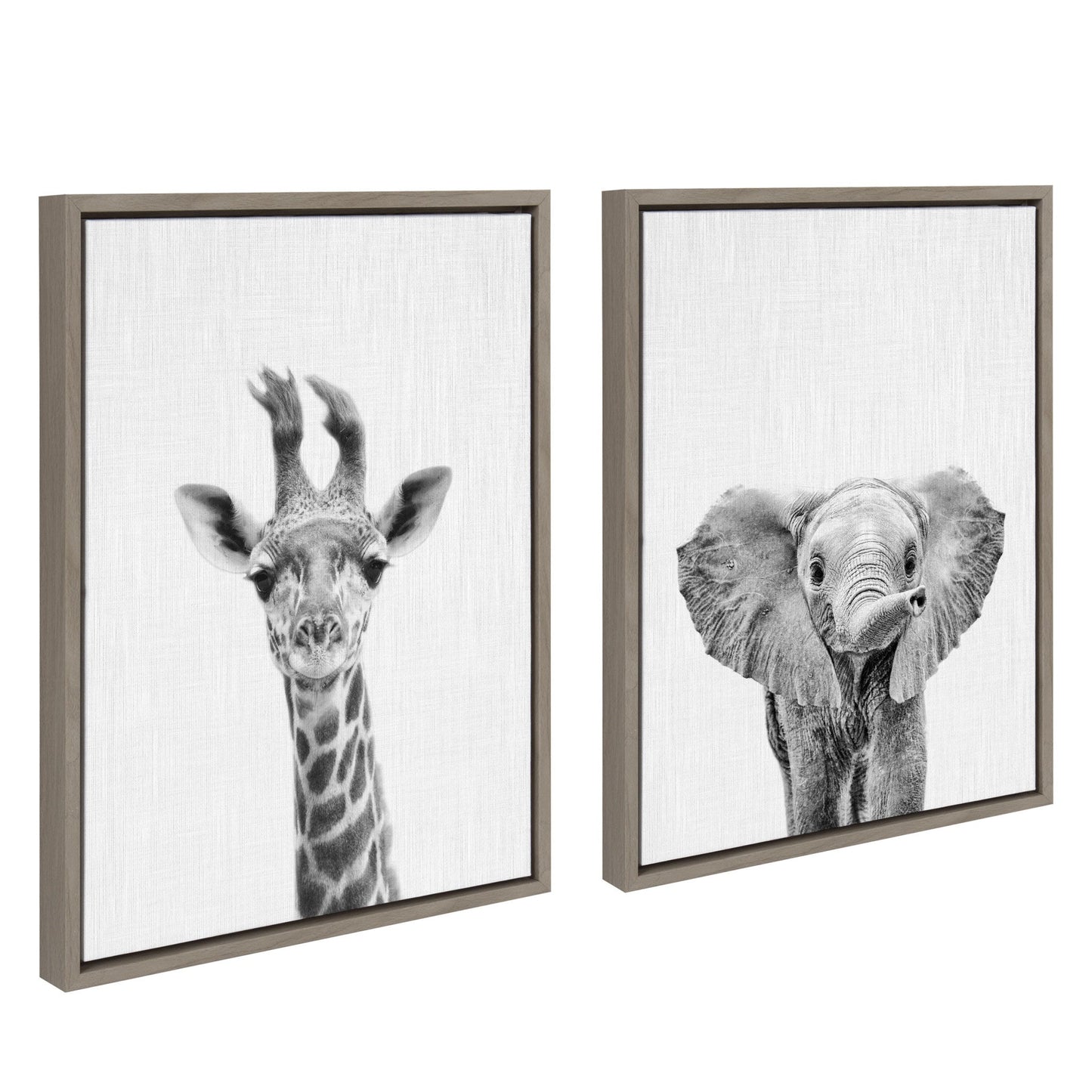 Baby Giraffe and Elephant Framed Canvas Art Set